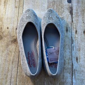 Skechers Cleo’s Knitty Witty Taupe Stretch Fit Knitted Flats Shoes Size 7 NWT